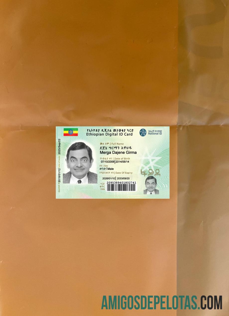 Ethiopia Digital ID Card New Version olhar de foto frente exemplo